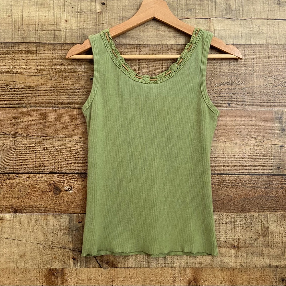 Olive Green Ribbed Tank With Crocheted Neckline, … - image 6